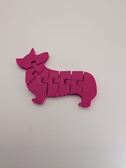 Articulated Corgi Fidget Toy - 3D Printed Hot Pink Low Poly Dog - Corgi Lover Gift