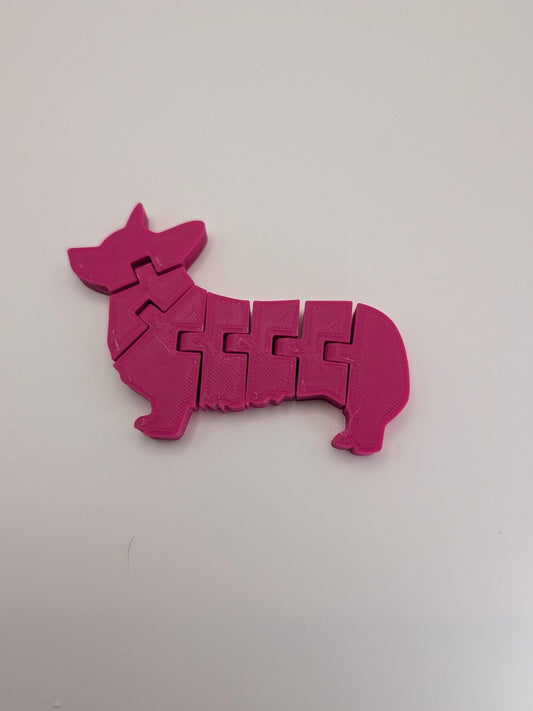 Articulated Corgi Fidget Toy - 3D Printed Hot Pink Low Poly Dog - Corgi Lover Gift