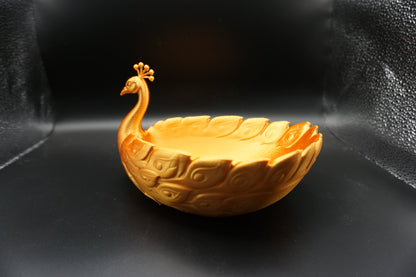 Gold Peacock Trinket Bowl – 3D Printed Silk Jewelry Dish – Elegant Geometric Bird Sculpture