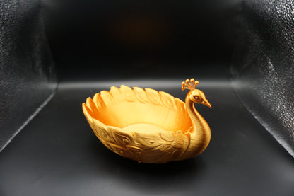 Gold Peacock Trinket Bowl – 3D Printed Silk Jewelry Dish – Elegant Geometric Bird Sculpture