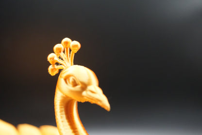 Gold Peacock Trinket Bowl – 3D Printed Silk Jewelry Dish – Elegant Geometric Bird Sculpture