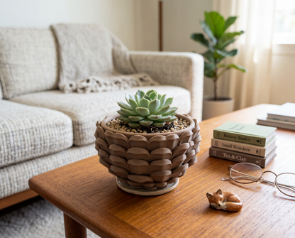 Pinecone Succulent Planter – Matte Forest Decor – Large Geometric Pinecone Bowl
