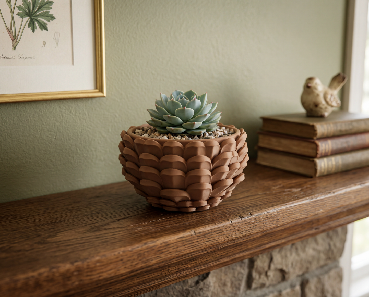 Pinecone Succulent Planter – Matte Forest Decor – Large Geometric Pinecone Bowl
