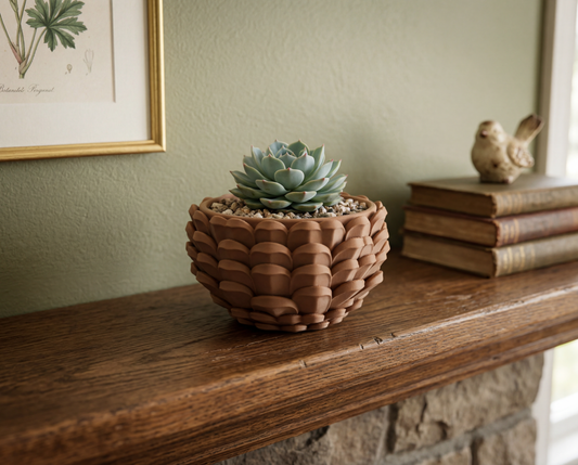 Pinecone Succulent Planter – Matte Forest Decor – Large Geometric Pinecone Bowl